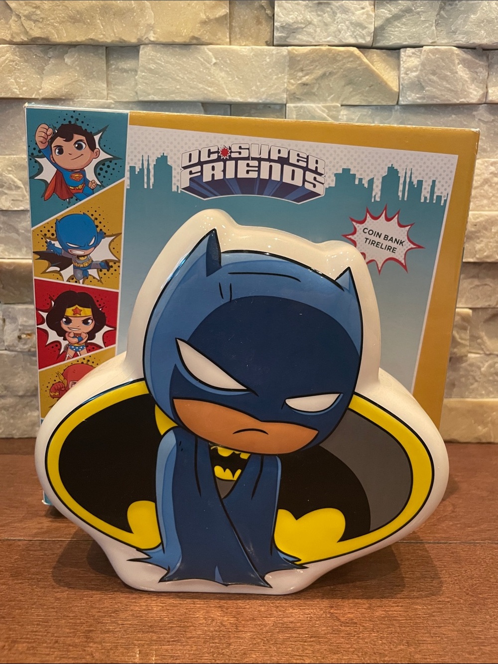 DC Comics Blue and Yellow Batman Ceramic Coin Bank
